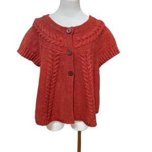 Women's Short Sleeve Cable Knit Cardigan Lambswool Cotton Blend